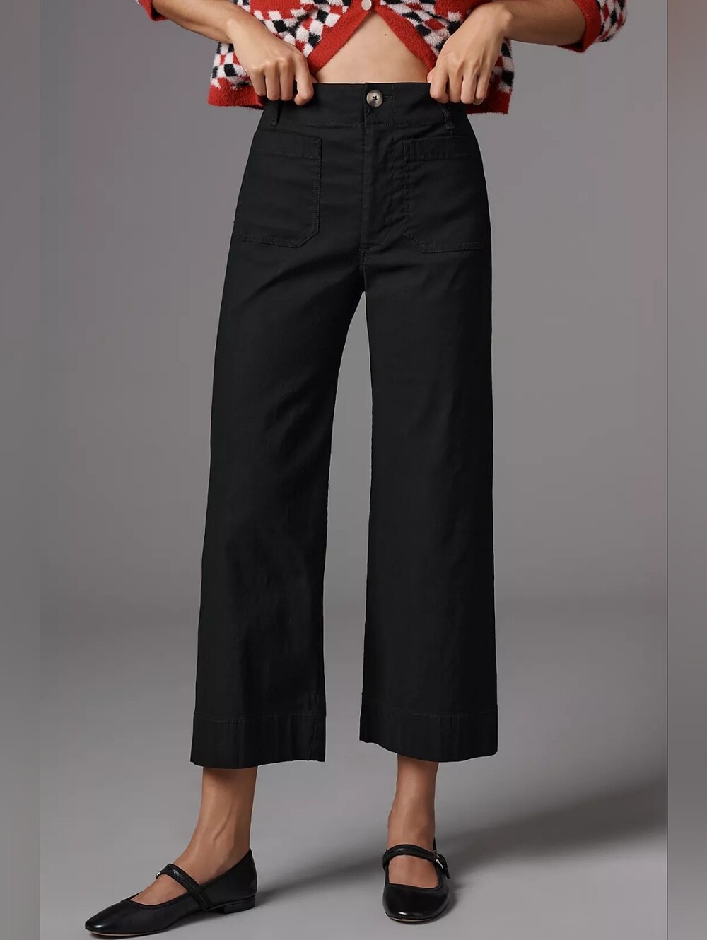 Maeve The Colette Pants Black Wide Leg Cropped High Rise Size 33 Magic Fabric - Picture 1 of 14